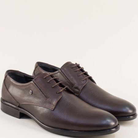 Комфортни мъжки обувки в кафяво от естествена кожа met826kk