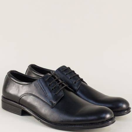 Кожени мъжки обувки в черно на комфортно ходило с връзки mm14kk