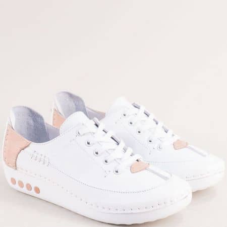 Дамски обувки от естествена кожа в бяло и розово mm50brz