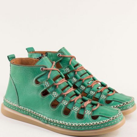 Атрактивни дамски обувки естествена кожа в зелен цвят mt25z