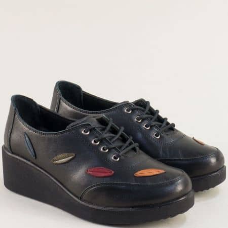 Кожени дамски обувки на клин ходило в черен цвят mt5002ch