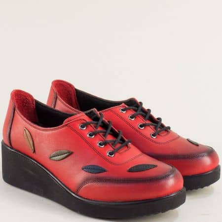 Комфортни червени дамски обувки от естествена кожа mt5002chv
