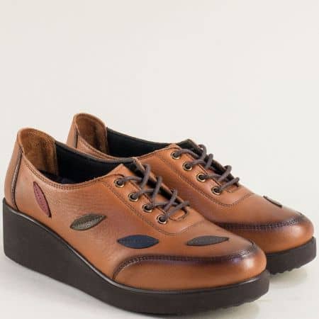 Дамски обувки с връзки в кафяво от естествена кожа mt5002k