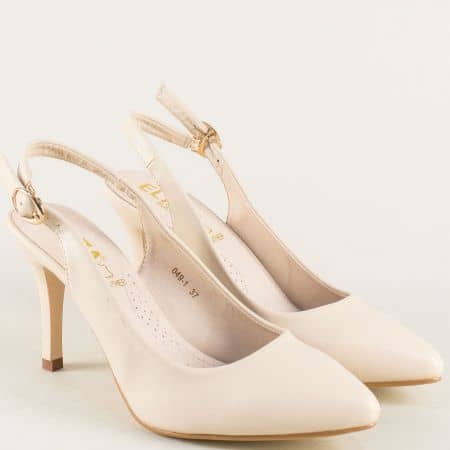 Бежови дамски обувки с отворена пета и висок ток- ELIZA n049bj