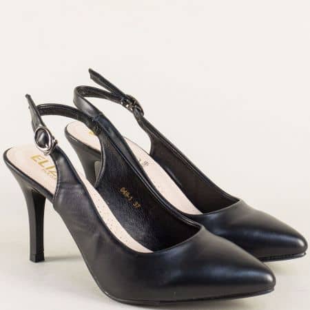 Черни дамски обувки с отворена пета на висок ток- ELIZA n049ch