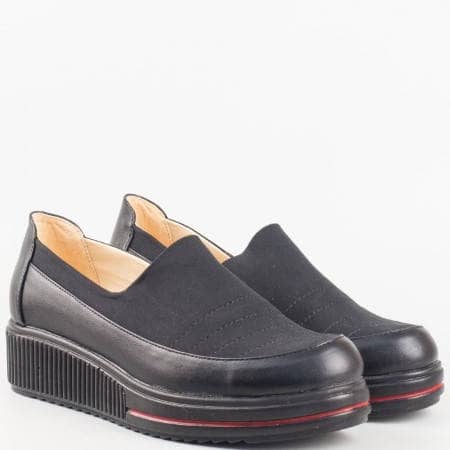 Дамски обувки за всеки ден в комбинация от еко кожа и стреч материал в черен цвят n104sch