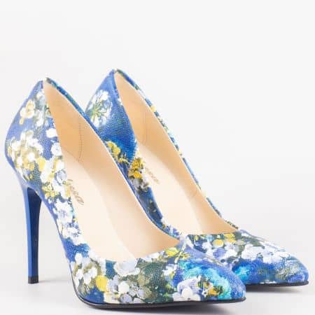 Сини елегантни дамски обувки с цветен принт  n2015sps