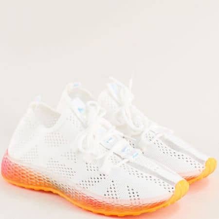 Текстилни дамски маратонки в бяло и оранжево n209b