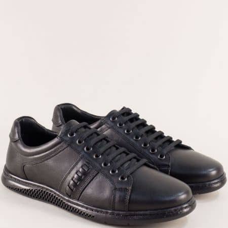 Мъжки обувки в черен цвят с кожена стелка и връзки n250ch