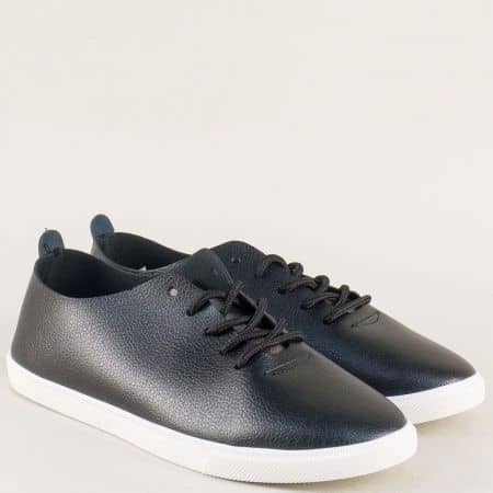 Дамски обувки с връзки в черен цвят на бяло ходило n317ch