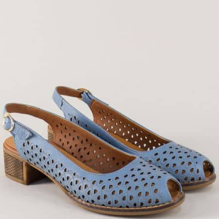 Сини дамски обувки на среден ток с отворени пръсти и пета n323s