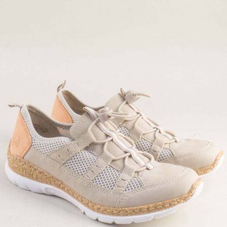 Бежови дамски спортни обувки RIEKER с връзки  n42k2-62