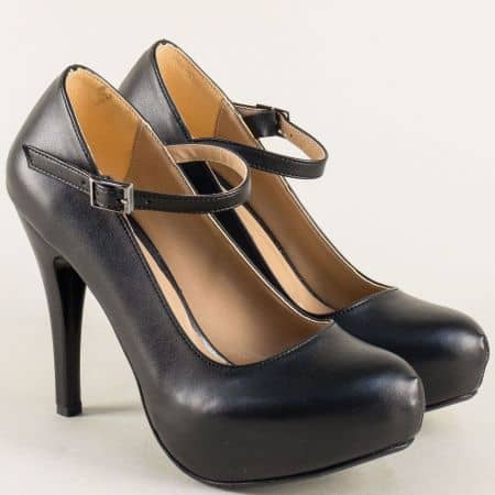 Черни дамски обувки на скрита платформа и висок ток  n520ch