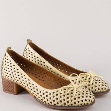Жълти дамски обувки от естествена кожа на среден ток nn21j