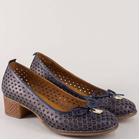 Тъмно сини дамски обувки на среден ток от естествена кожа  nn21s