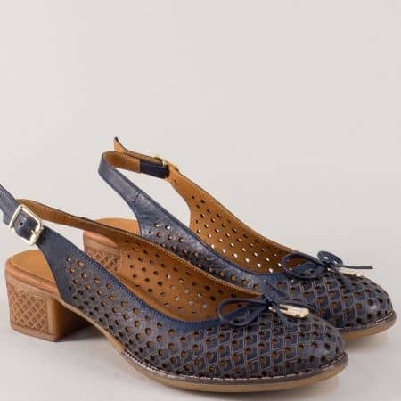 Тъмно сини дамски обувки на среден ток от естествена кожа nn22s