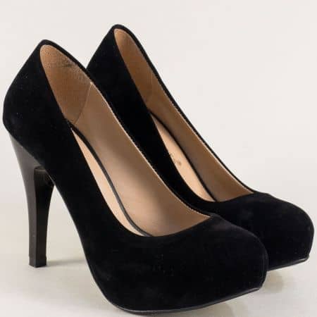 Дамски велурени обувки на висок тънък ток в черен цвят nn500vch