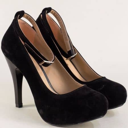 Черни дамски обувки с коланче и катарама на висок ток nn501vch