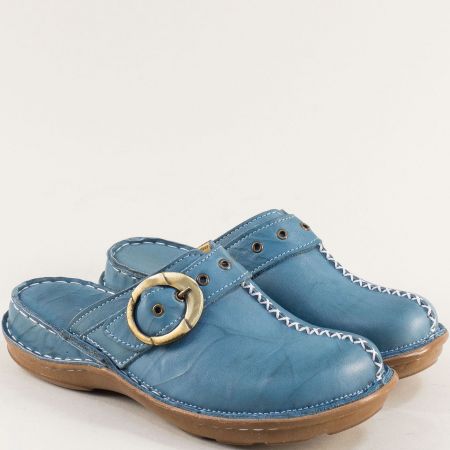 Леки и меки дамски чехли естествена кожа в син цвят oc306s