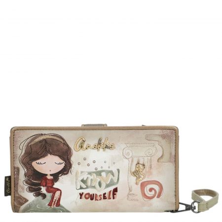 Голям дамски портфейл ANEKKE с RFID защита в бежов цвят с декорация p42709-901