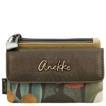 Цветно дамско портмоне с кафяво капаче и заден джоб с цип от колекцията ANEKKE Amphora  p42719-025