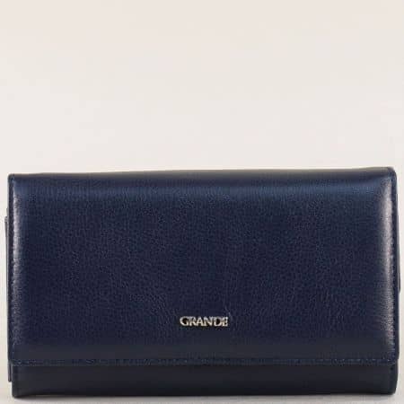 Дамски портфейл от естествена кожа в тъмно син цвят p604s