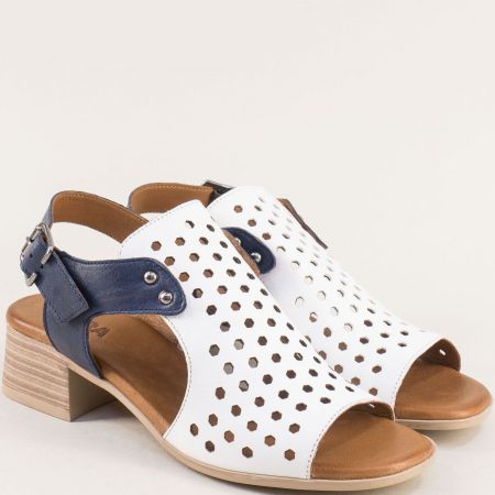 Летни дамски сандали на ток в бяло и синьо естествена кожа pal1505bs