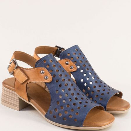 Атрактивни дамски сандали в синя кожа с кафява каишка pal1505sk