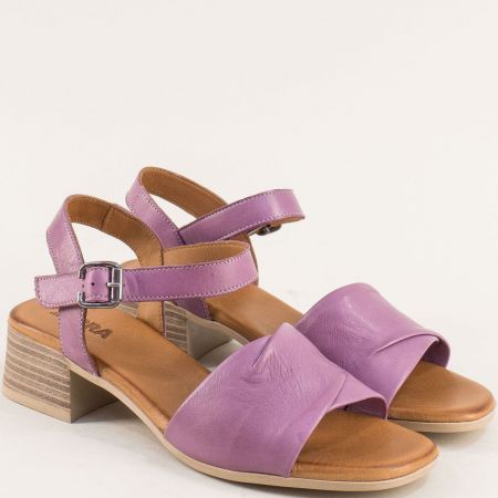 Кожени дамски сандали в лилав цвят на среден ток pal1529l