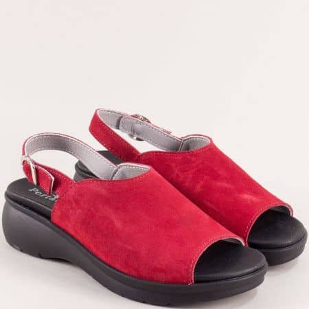Дамски сандали от набук в червен цвят на комфортно ходило reese03nchv