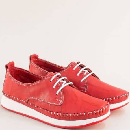 Дамски червени обувки с връзки естествена кожа s03chv