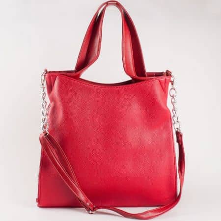 Дамска чанта за всеки ден с атрактивна визия и две дръжки на български производител в червен цвят s1131chv
