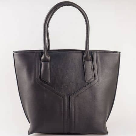 Дамска чанта за всеки ден със стилна визия и две дръжки на български производител в черен цвят s1188ch
