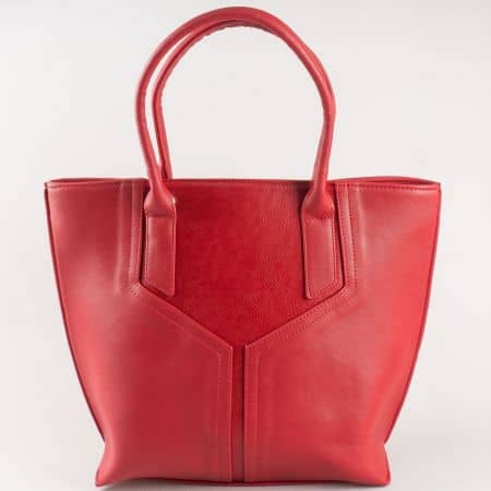 Дамска ежедневна чанта с две дръжки на български производител в червен цвят s1188chv