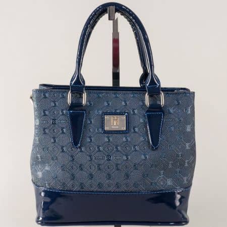 Българска дамска чанта в син цвят с две прегради s1194bs