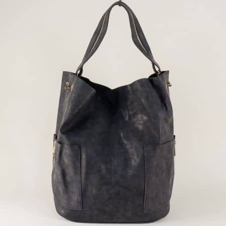 Черна дамска чанта с органайзер и два външни джоба s1198ch