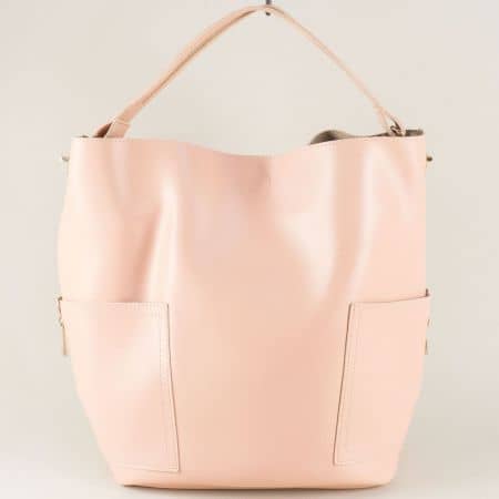 Дамска чанта с органайзер и два външни джоба в розово s1198rz