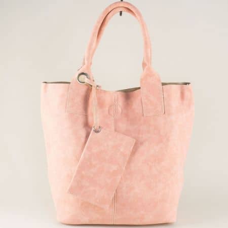 Дамска чанта в розов цвят с практичен органайзер s1199rz