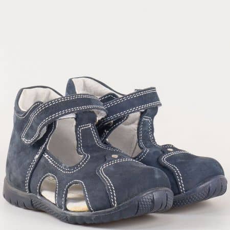 Детски летни обувки с прорези, лепка и кожена ортопедична стелка- Kapchitsа от естествен набук в син цвят s34s