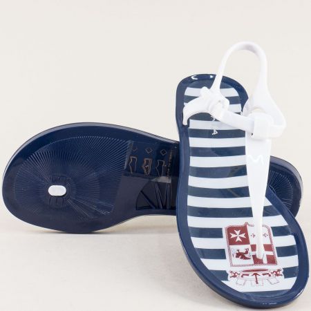 Гумирани дамски сандали за плаж в бяло с морски мотиви s7193ts