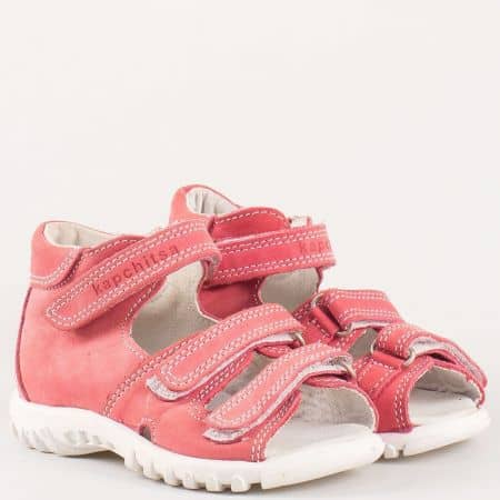 Розови детски сандали с кожена стелка и три лепки от естествен набук- Kapchitsа  s75rz