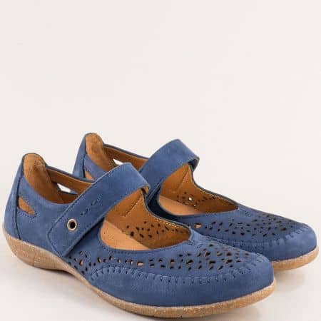 Дамски равни сини обувки от естествен набук sabine86ns