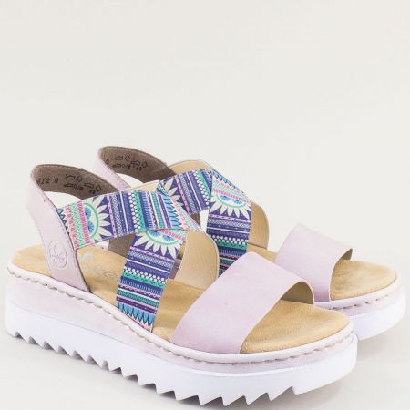 Комфортни дамски сандали в лилав цвят и пъстри ластици Rieker v44g8l