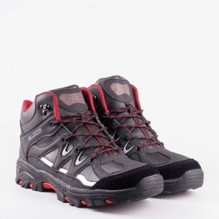 Туристически мъжки обувки Bulldozer в черен цвят с акценти в червено v52065-45chchv