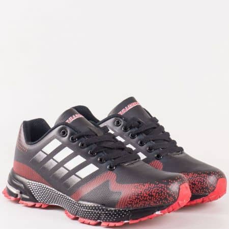 Юношески спортни обувки с връзки- Bulldozer в бяло, червено и черно v62320-40ch