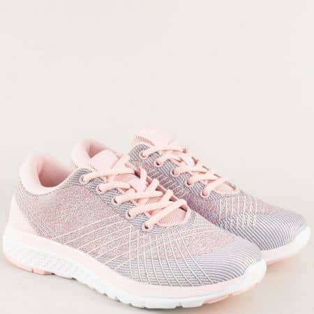 Спортни дамски обувки с връзки в розов цвят- BULLDOZER v81029-40rz