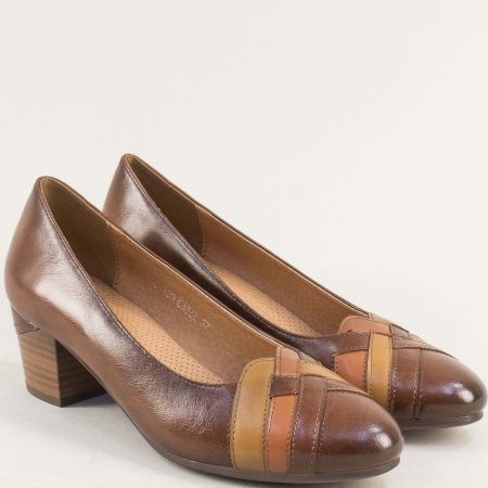 Ефектни дамски обувки в кафяв цвят с цветни ленти ycc-109kps