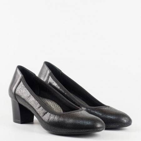 Ортопедични дамски обувки от естесвена кожа на среден ток в черен цвят z1201ch