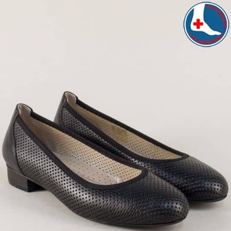 Черни дамски обувки от естествена кожа на нисък ток z173803ch