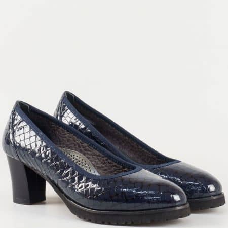 Дамски комфортни обувки с кроко принт изработени от висококачествен естествен лак и кожа с ортопедична стелка в син цвят z632801kls